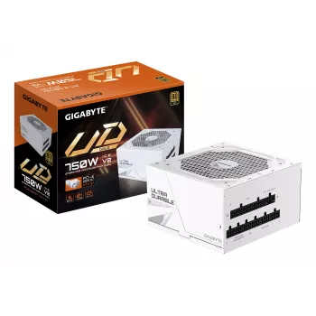 Virtalähde GIGABYTE UD750GM PG5 V2 750W ATX 3.1, 80 PLUS Gold, täysmodulaarinen, 8 SATA, 4x (6+2) PCIe, 2x EPS, valkoinen