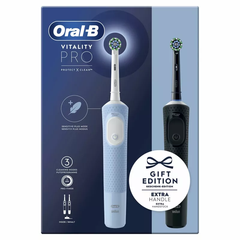 Oral-B Vitality Pro Duo pyörivä-värähtelevä hammasharja aikuisille, musta, sininen, valkoinen