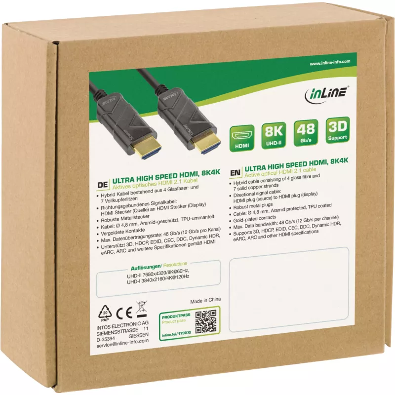 InLine HDMI AOC -kaapeli, Ultra High Speed HDMI -kaapeli, 8K4K, musta, 20 m