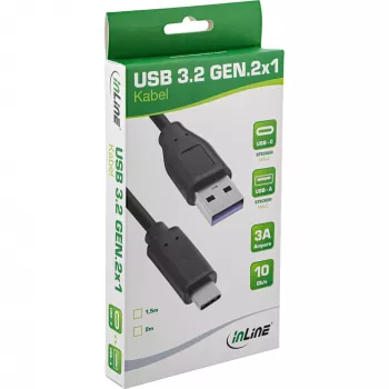 USB 3.2 Gen.1x2 kaapeli InLine 35714 1,5 m USB-C uros USB-A uros musta