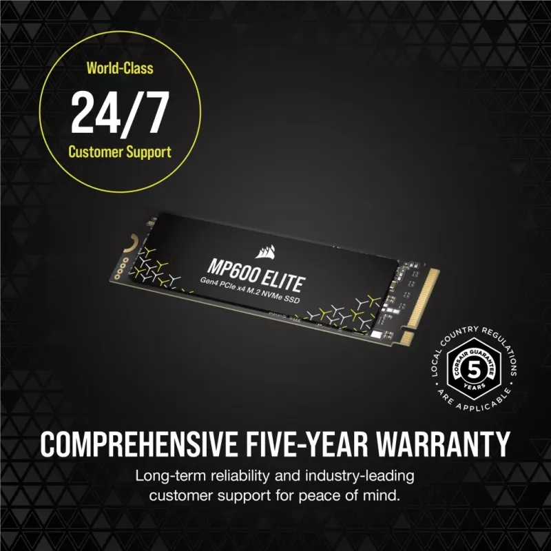 Corsair MP600 Elite CSSD-F1000GBMP600ENH SSD-levy, 1 TB, M.2 2280, PCIe 4.0 x4 NVMe, 3D TLC, 256-bittinen AES-salaus