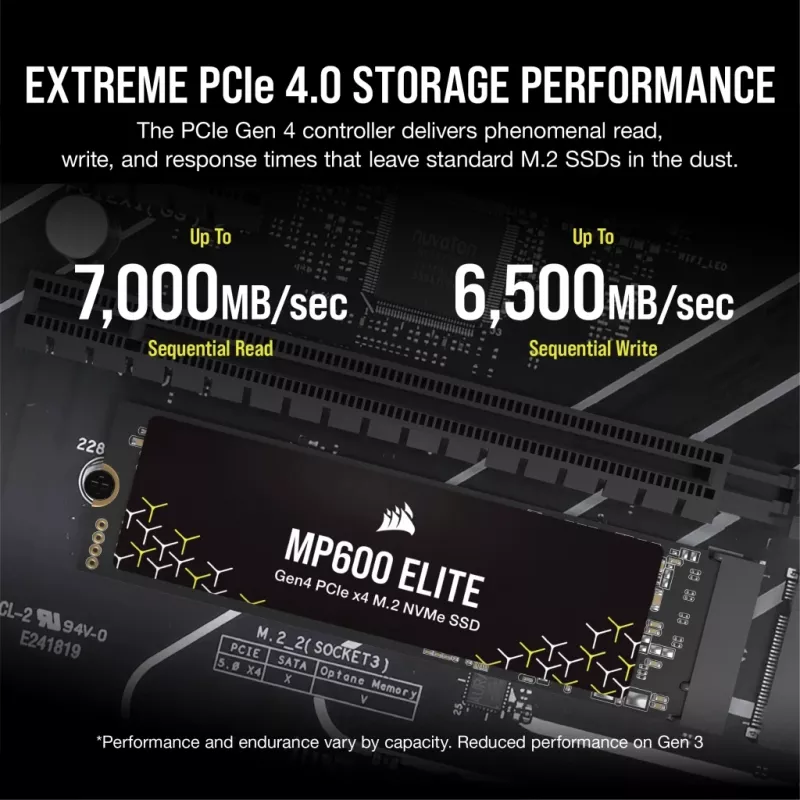 Corsair MP600 Elite CSSD-F1000GBMP600ENH SSD-levy, 1 TB, M.2 2280, PCIe 4.0 x4 NVMe, 3D TLC, 256-bittinen AES-salaus