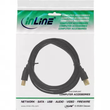 USB 2.0 -kaapeli tyyppi A uros / tyyppi B naaras musta kullattu 2 m InLine 34518S