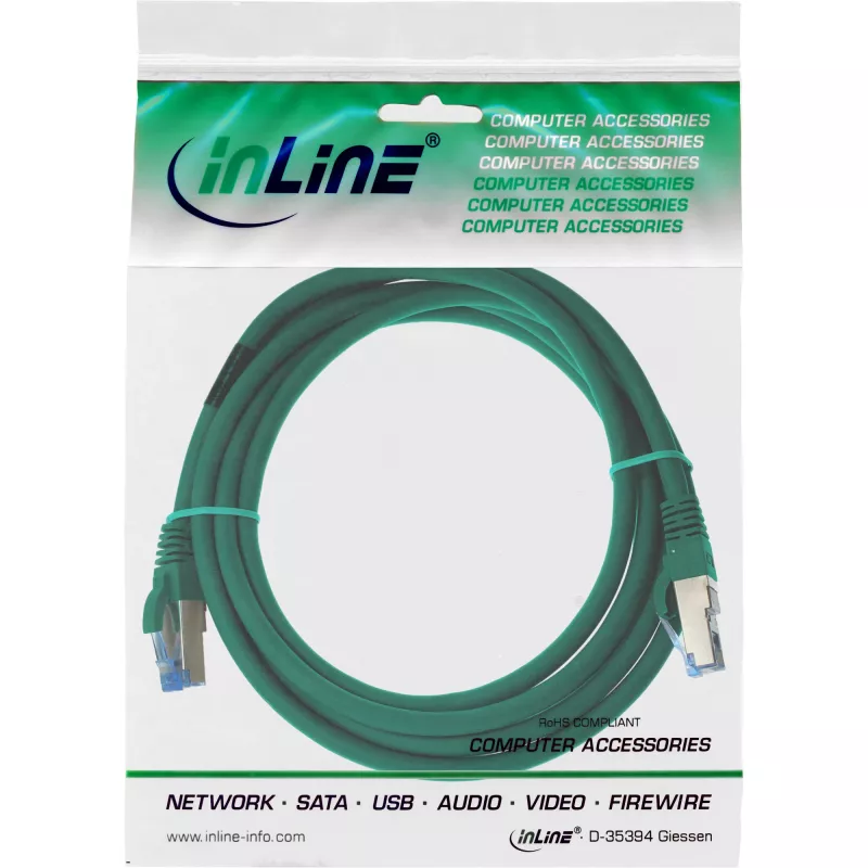 InLine Patch-kaapeli S/FTP PiMF Cat.6A halogeniton 500MHz vihreä 1,5m