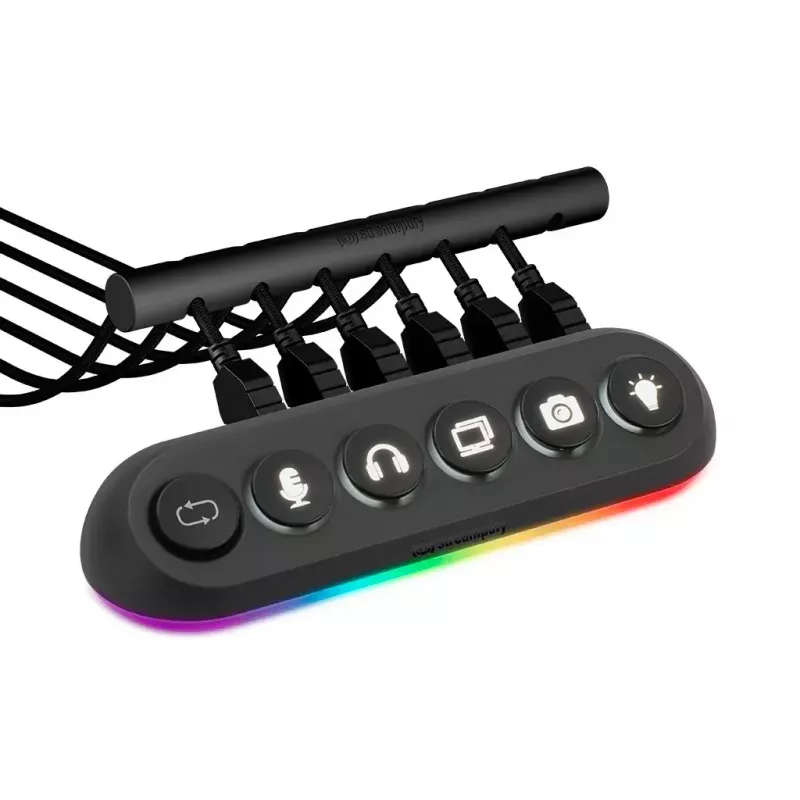Streamplify HUB DECK 5 USB-keskitin, 4x USB 3.0, 1x USB 2.0, RGB, 12V, EU-virtajohto, musta