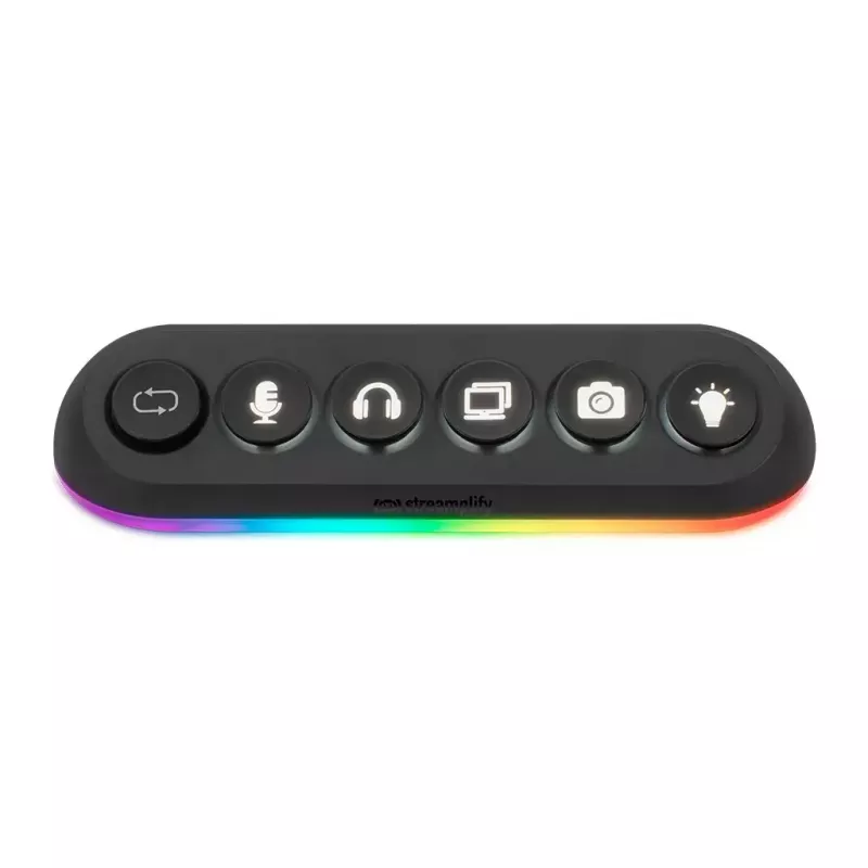 Streamplify HUB DECK 5 USB-keskitin, 4x USB 3.0, 1x USB 2.0, RGB, 12V, EU-virtajohto, musta