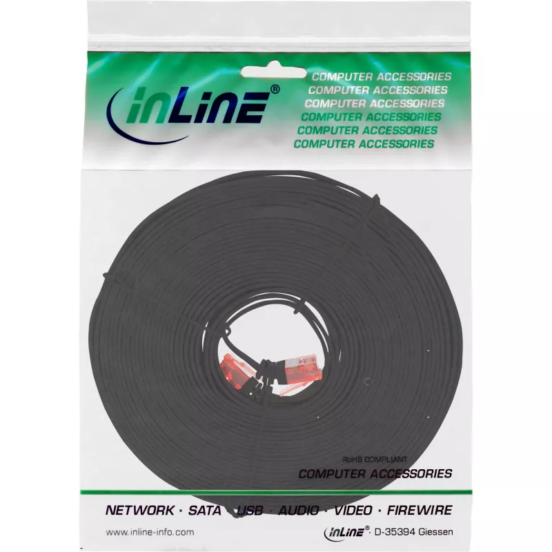 InLine litteä ultraslim-patch-kaapeli U/UTP Cat.6 gigabittivalmis musta 10 m