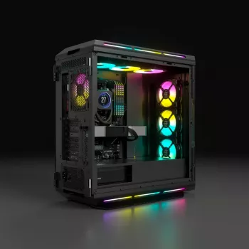 CORSAIR Mid-Tower ATX -tietokonekotelo – iCUE 5000T – RGB karkaistu lasi – musta
