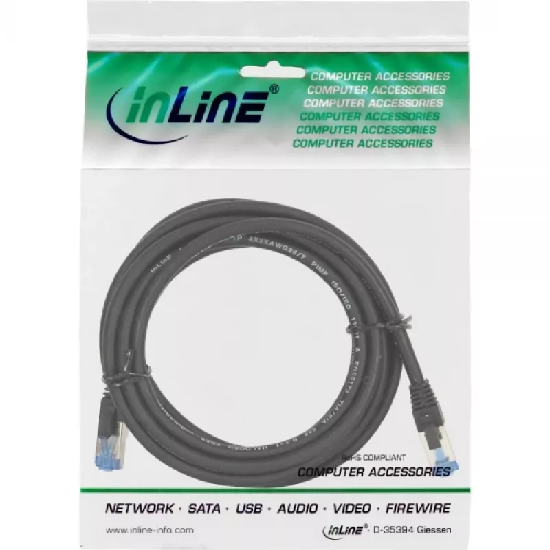 InLine patch-kaapeli S/FTP PiMF Cat.6A halogeeniton 500MHz musta 2m