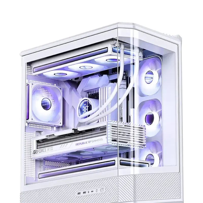 Tietokonekotelo Jonsbo D400 Midi Tower ATX karkaistu lasi – valkoinen