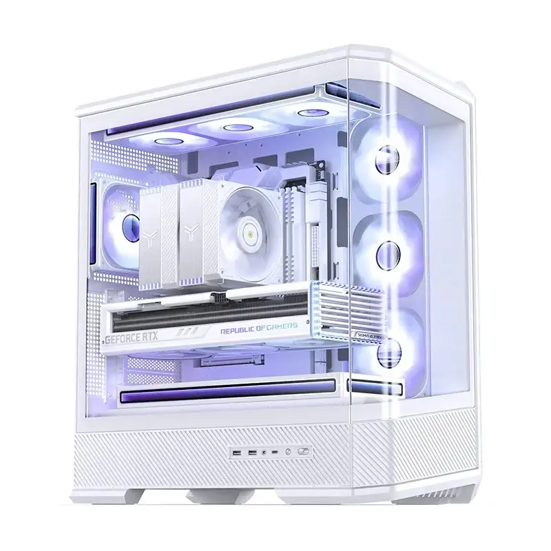 Tietokonekotelo Jonsbo D400 Midi Tower ATX karkaistu lasi – valkoinen
