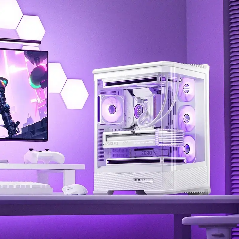 Tietokonekotelo Jonsbo D400 Midi Tower ATX karkaistu lasi – valkoinen