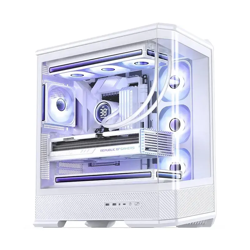 Tietokonekotelo Jonsbo D400 Midi Tower ATX karkaistu lasi – valkoinen
