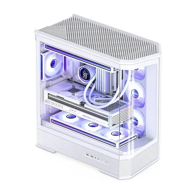 Tietokonekotelo Jonsbo D400 Midi Tower ATX karkaistu lasi – valkoinen