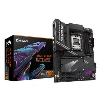 GIGABYTE X870 AORUS ELITE WIFI7 emolevy - tukee AMD Ryzen 9000 -suorittimia, 16+2+2 vaihe VRM, jopa 8000MHz DDR5 (OC), 3xPCIe 5.0 + 1xPCIe 4.0, Wi-Fi 7, 2.5GbE LAN, USB 4