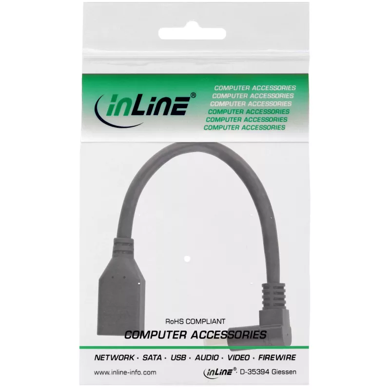 InLine DisplayPort 1.4 sovitinkaapeli M/F, 8K4K, alaspäin kulma, musta/kulta
