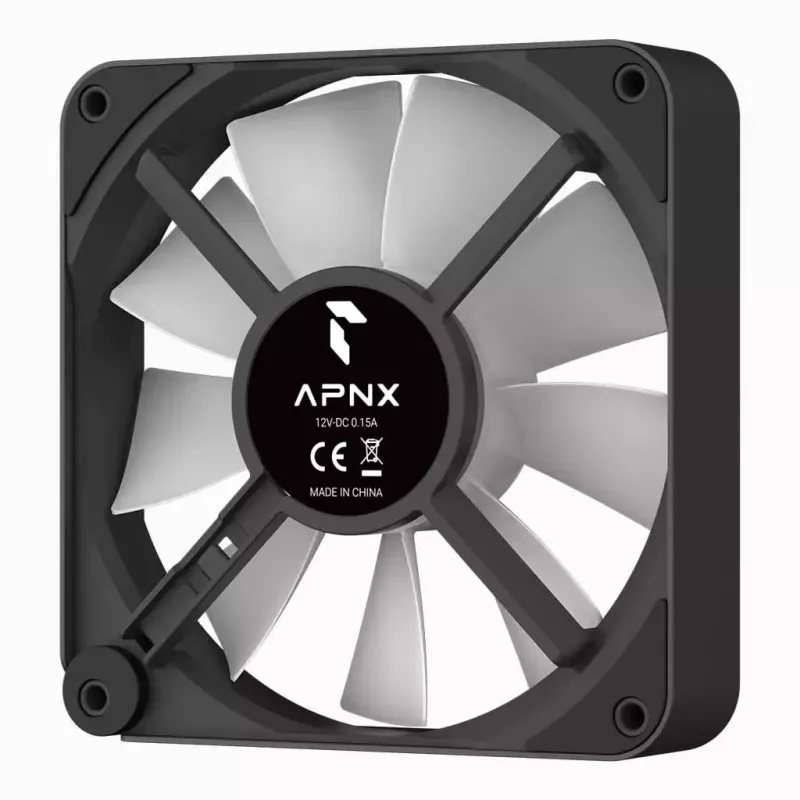 APNX FP2-120 PWM ARGB kotelotuuletin, 120 mm, 500–1800 rpm, 83,85 CFM, 34,8 dB, musta