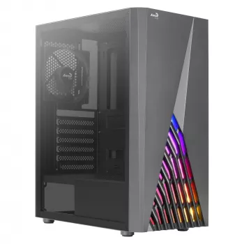 Aerocool DELTABKV1 ATX PC-kotelo RGB-etu, täysi sivulasiseinä, 12 cm tuuletin, musta