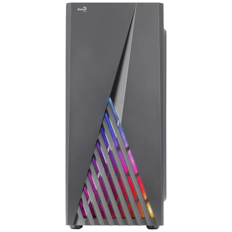 Aerocool DELTABKV1 ATX PC-kotelo RGB-etu, täysi sivulasiseinä, 12 cm tuuletin, musta