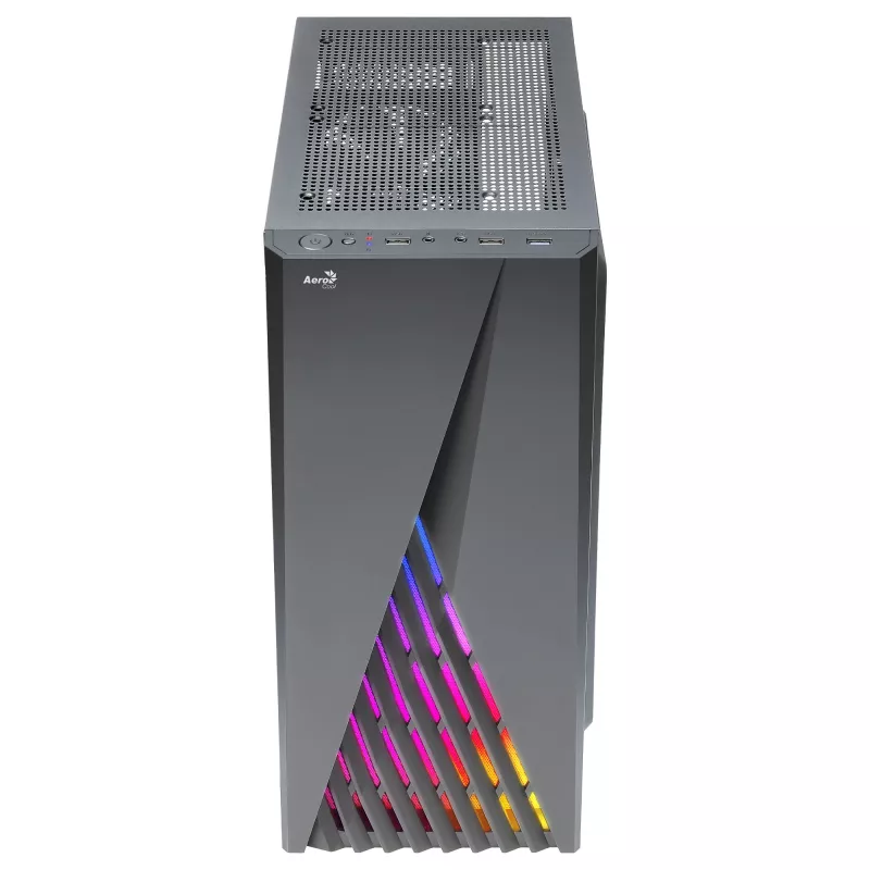 Aerocool DELTABKV1 ATX PC-kotelo RGB-etu, täysi sivulasiseinä, 12 cm tuuletin, musta