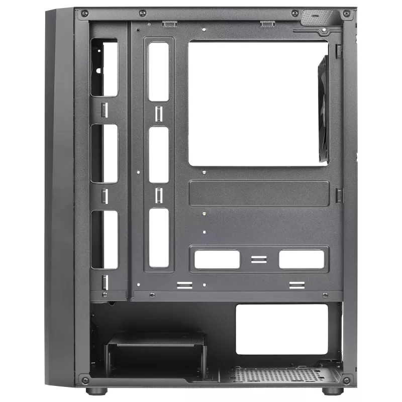 Aerocool DELTABKV1 ATX PC-kotelo RGB-etu, täysi sivulasiseinä, 12 cm tuuletin, musta
