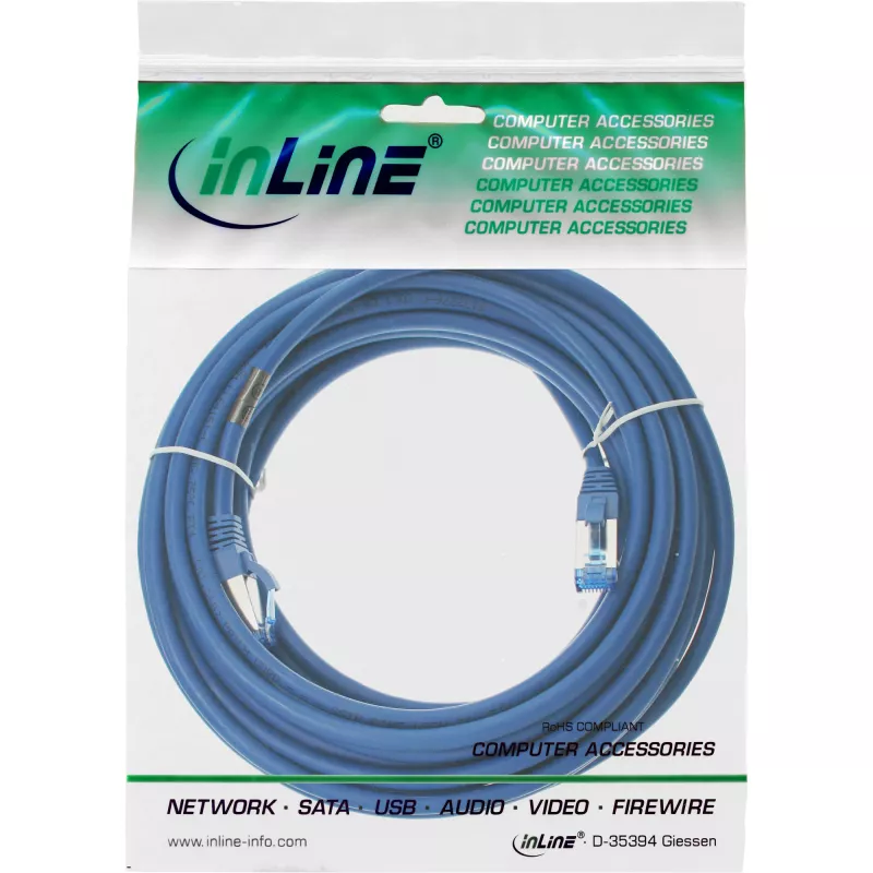 InLine patch-kaapeli S/FTP PiMF Cat.6A halogeeniton 500MHz sininen 10m