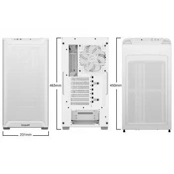 PC-kotelo be quiet! PURE BASE 501 Airflow Midi Tower valkoinen — ATX, 3×140mm edessä, 1×140 mm takana, 5×2,5 tuumaa, 2×3,5 tuumaa, USB‑C, PWM-tuki