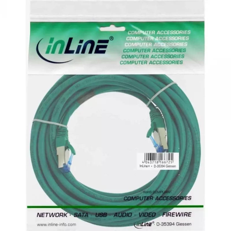 InLine patch-kaapeli S/FTP PiMF Cat.6A halogeeniton 500MHz vihreä 10m