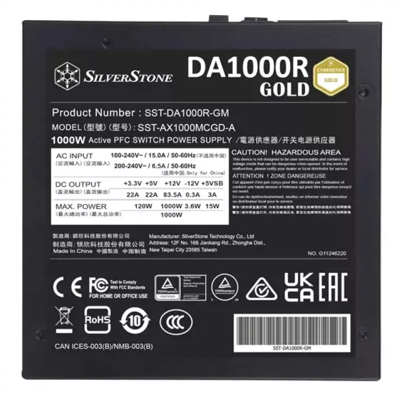 Virtalähde Silverstone DA1000R Gold 1000 W