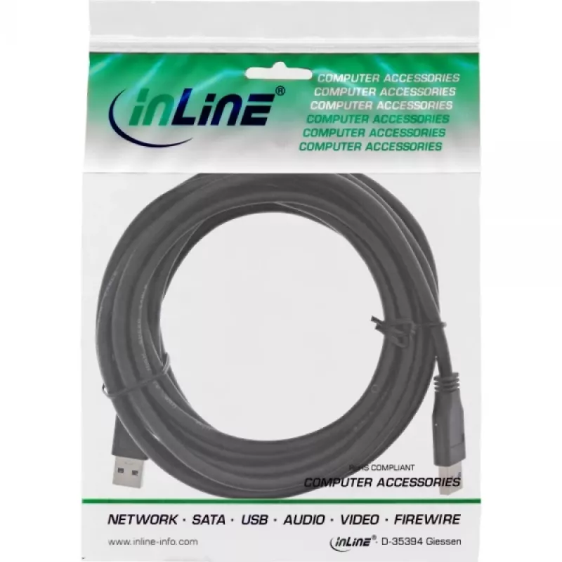 InLine USB 3.2 Gen.1 -kaapeli Type-A uros / A uros, musta, 5 m