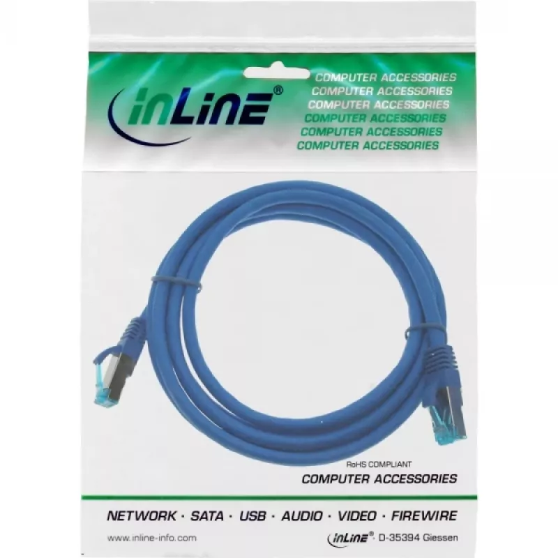InLine verkkokaapeli S/FTP PiMF Cat.6A halogeeniton 500MHz sininen 5m