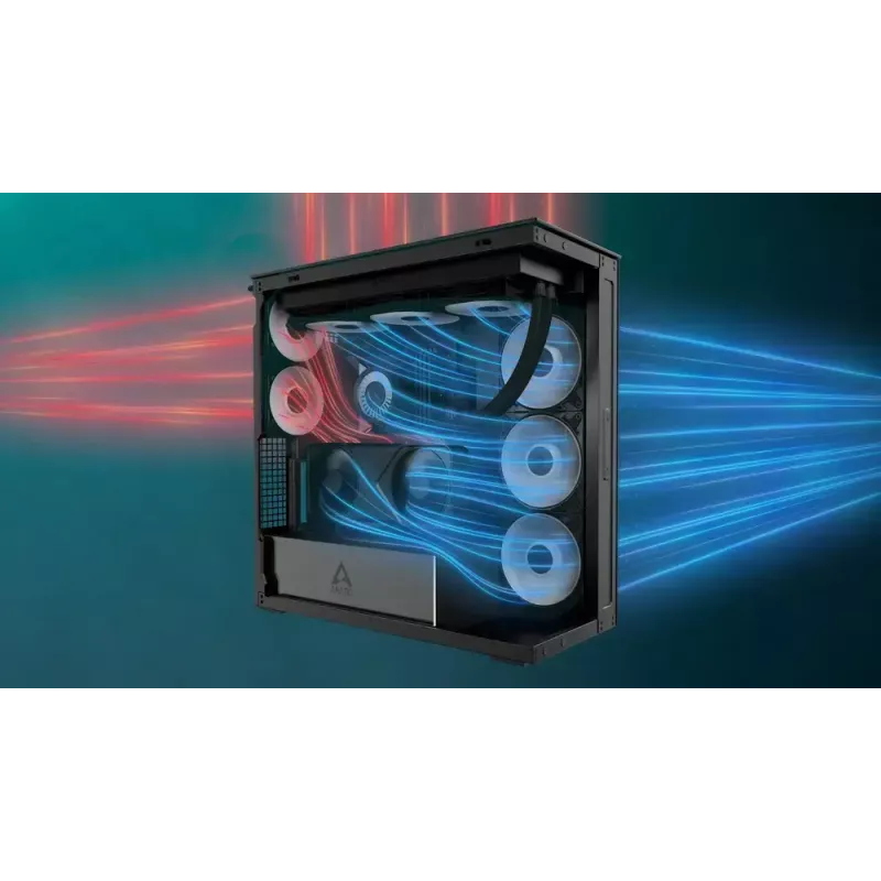 ARCTIC Xtender VG (musta) Premium E-ATX -tietokonekotelo pystysuuntaisella GPU-asennuksella
