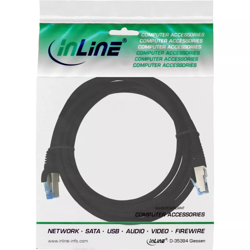 InLine verkkokaapeli S/FTP PiMF Cat.6A halogeeniton 500 MHz musta 3 m