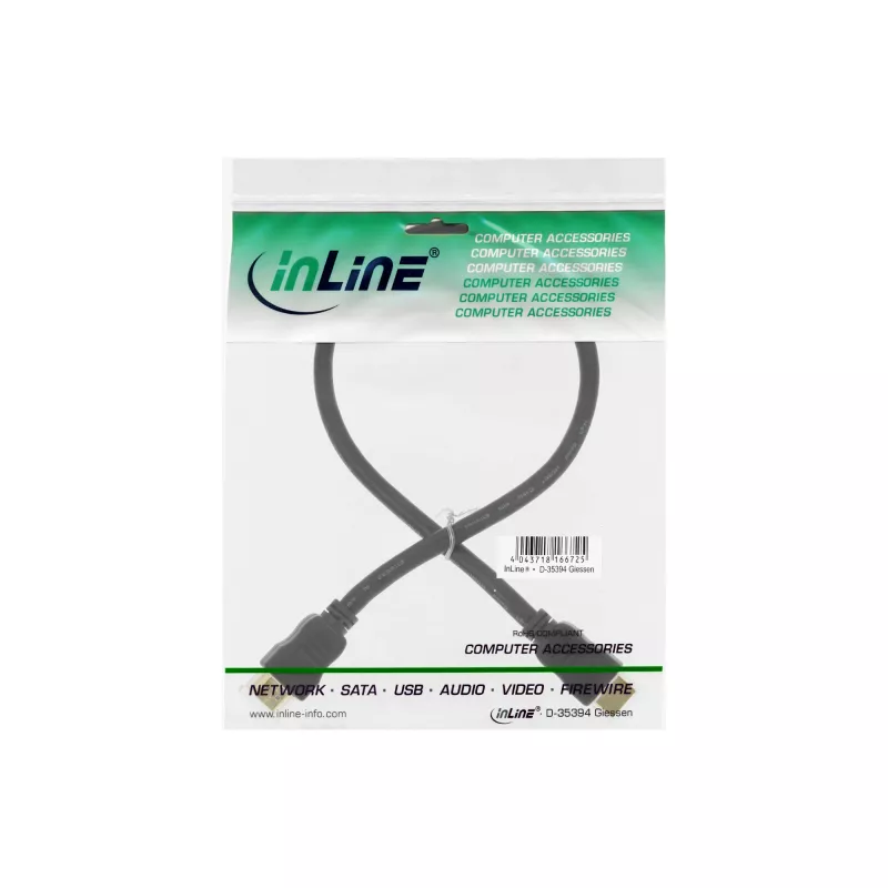 InLine High Speed HDMI-kaapeli Ethernetillä, M/M, musta, kultakontaktit, 5 m