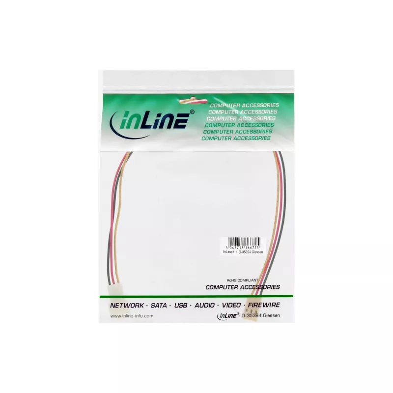 InLine tuuletinkaapelin jatko 3-pin Molex uros/naaras, pituus 0,30 m