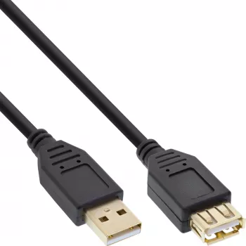 InLine USB 2.0 -jatkokaapeli Type-A uros / naaras, kullattu, musta, 5m
