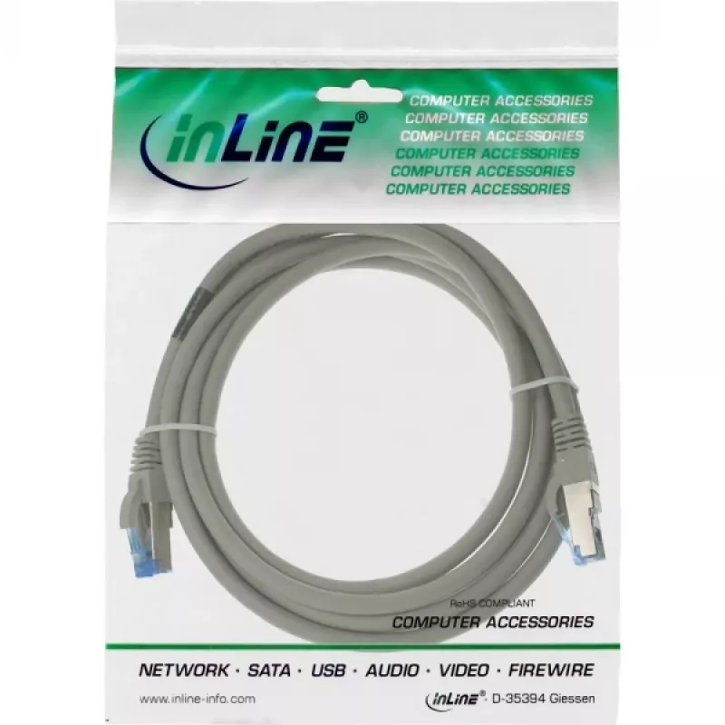 InLine verkkokaapeli S/FTP PiMF Cat.6A halogeeniton 500MHz harmaa 1m