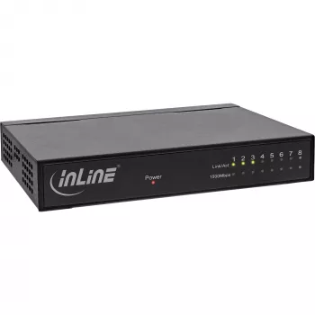InLine verkkokytkin 8-porttinen, 1 Gbit/s, pöytämalli, metalli, tuuletinon, suojatut portit