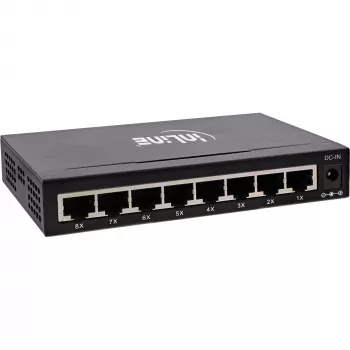 InLine verkkokytkin 8-porttinen, 1 Gbit/s, pöytämalli, metalli, tuuletinon, suojatut portit
