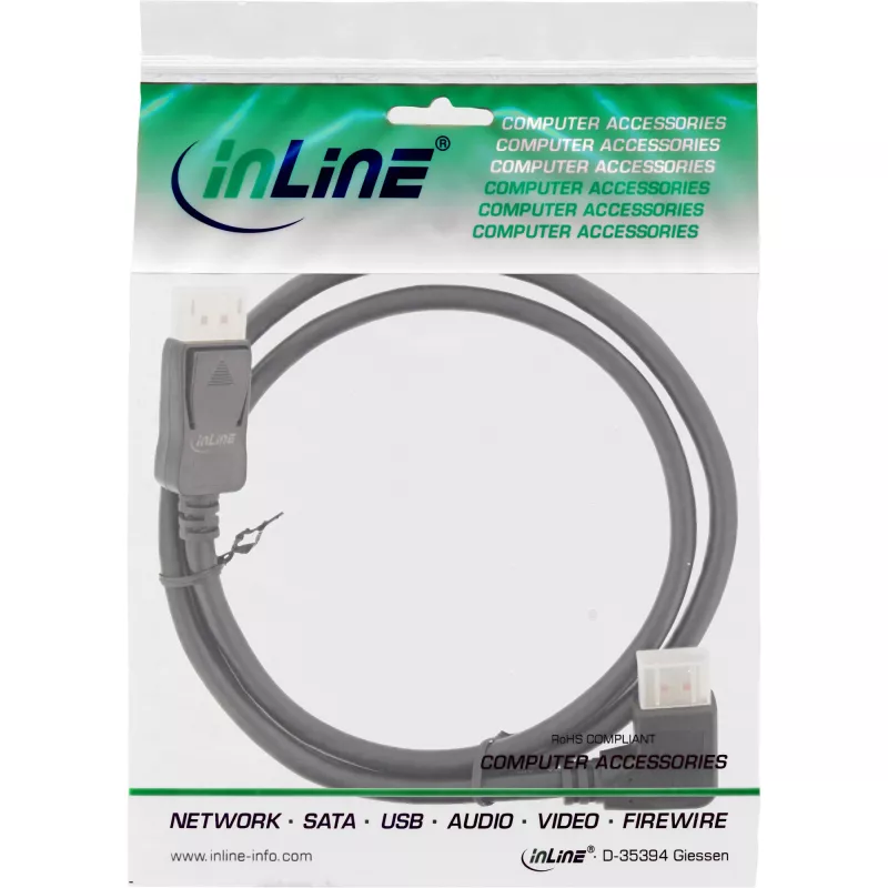 InLine DisplayPort 1.4 -kaapeli, 8K4K, kulmaliitin, musta/kulta, 3m