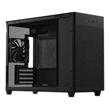 PC-kotelo ASUS Prime AP201 MicroATX Mini Tower musta — tukee microATX, max. GPU 338 mm, CPU-jäähdyttimen korkeus 170 mm, 3x 3,5 tuuman paikkaa, USB-A 2x, USB-C 1x