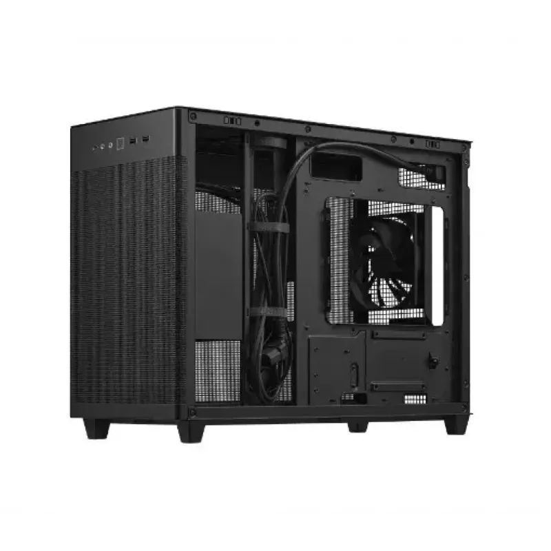 PC-kotelo ASUS Prime AP201 MicroATX Mini Tower musta — tukee microATX, max. GPU 338 mm, CPU-jäähdyttimen korkeus 170 mm, 3x 3,5 tuuman paikkaa, USB-A 2x, USB-C 1x