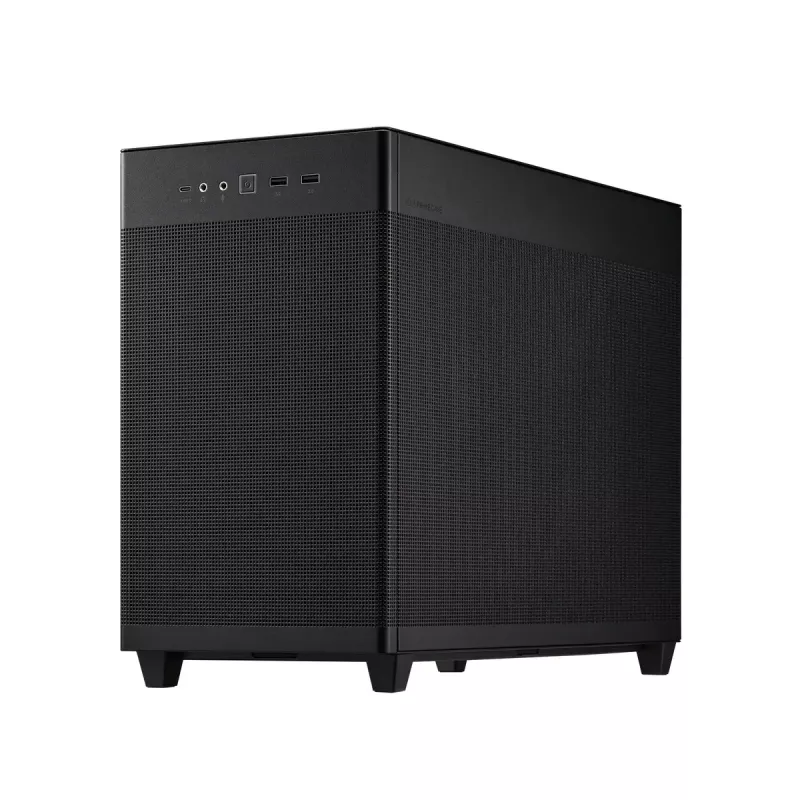PC-kotelo ASUS Prime AP201 MicroATX Mini Tower musta — tukee microATX, max. GPU 338 mm, CPU-jäähdyttimen korkeus 170 mm, 3x 3,5 tuuman paikkaa, USB-A 2x, USB-C 1x