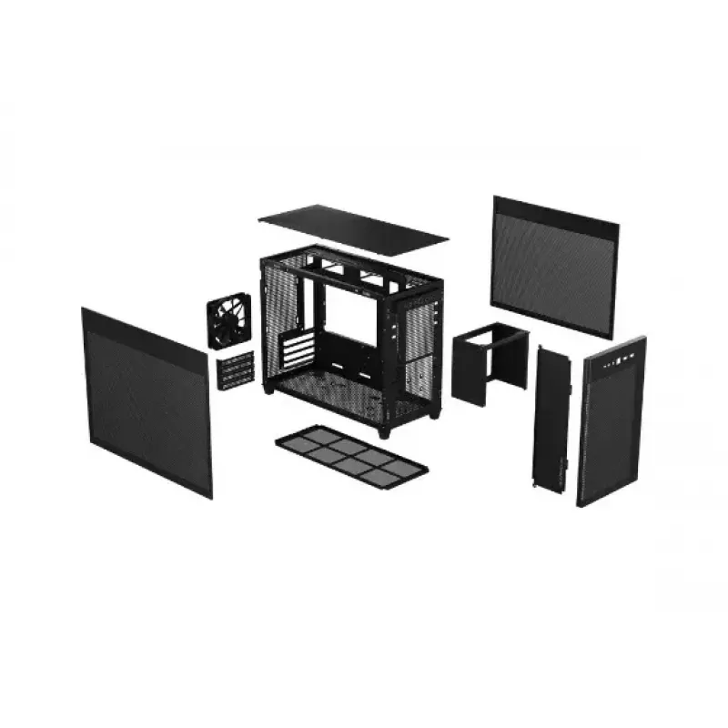 PC-kotelo ASUS Prime AP201 MicroATX Mini Tower musta — tukee microATX, max. GPU 338 mm, CPU-jäähdyttimen korkeus 170 mm, 3x 3,5 tuuman paikkaa, USB-A 2x, USB-C 1x