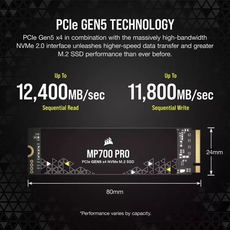 SSD-kiintolevy 2 TB CORSAIR M.2 PCI-E NVMe Gen5 MP700 PRO retail