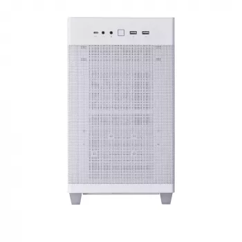 PC-kotelo ASUS Prime AP201 MicroATX Mini Tower valkoinen — tukee microATX, GPU enintään 338 mm, 3×3,5 tuuman + 1×2,5 tuuman asemat, USB-A 3.2 Gen1×2, USB-C 3.2 Gen2×1