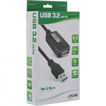 InLine USB3.2 Gen.1 aktiivinen toistinkaapeli Type-A uros / naaras, musta, 5m