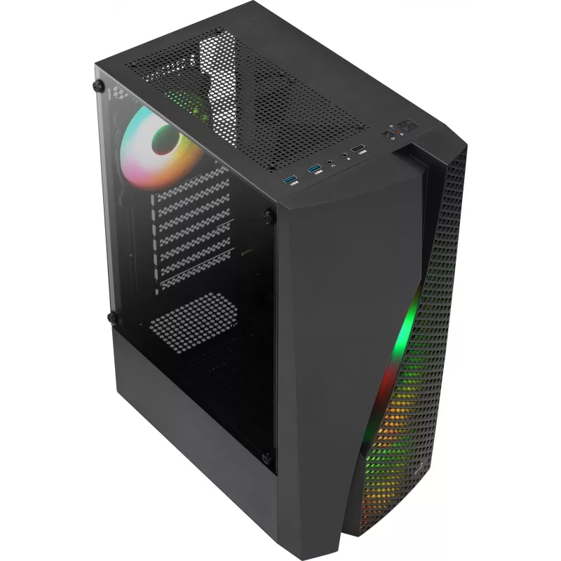 Aerocool WAVEBKV3 ATX PC-kotelo karkaistusta lasista 4xRGB-tuulettimella musta