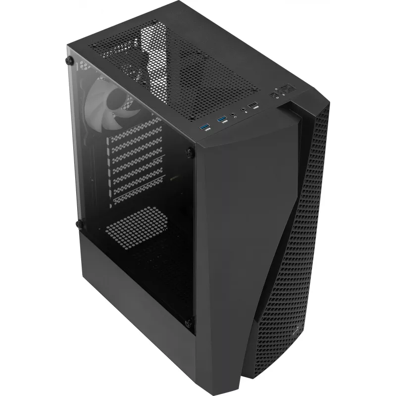 Aerocool WAVEBKV3 ATX PC-kotelo karkaistusta lasista 4xRGB-tuulettimella musta