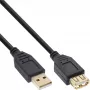InLine USB 2.0 -jatkokaapeli Type-A uros / naaras, kullattu, musta, 1 m